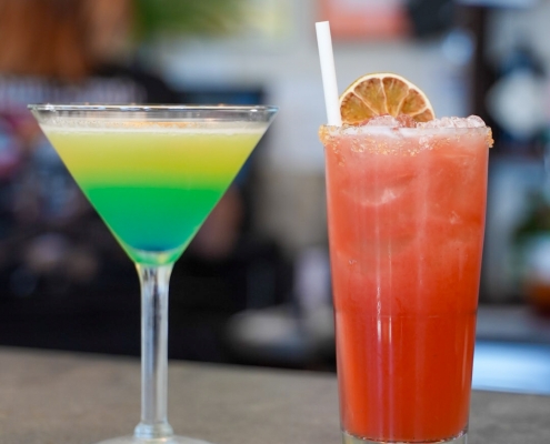 two colorful cocktails