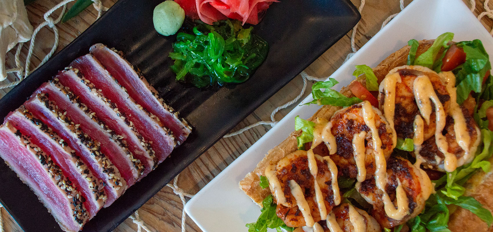 AHI TUNA APP AND SHRIMP PO BOY