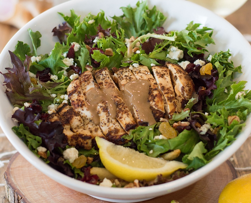 harvest salad with chicken and balsamic dressing