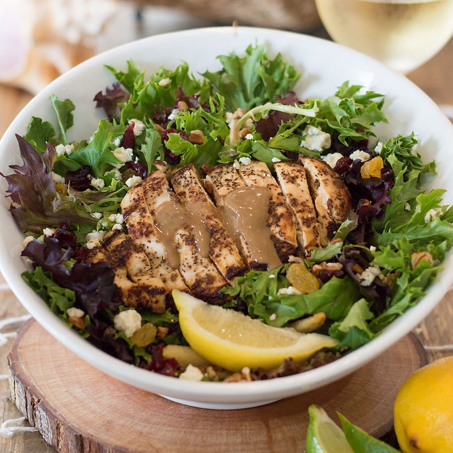 harvest salad with chicken and balsamic dressing
